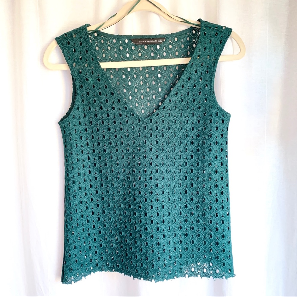 FINAL SALE Zara Woman Embroidered Eyelet Tank